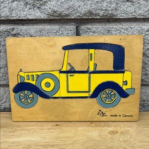 Vintage Wooden Yellow & Blue Car Puzzle - Made in Canada